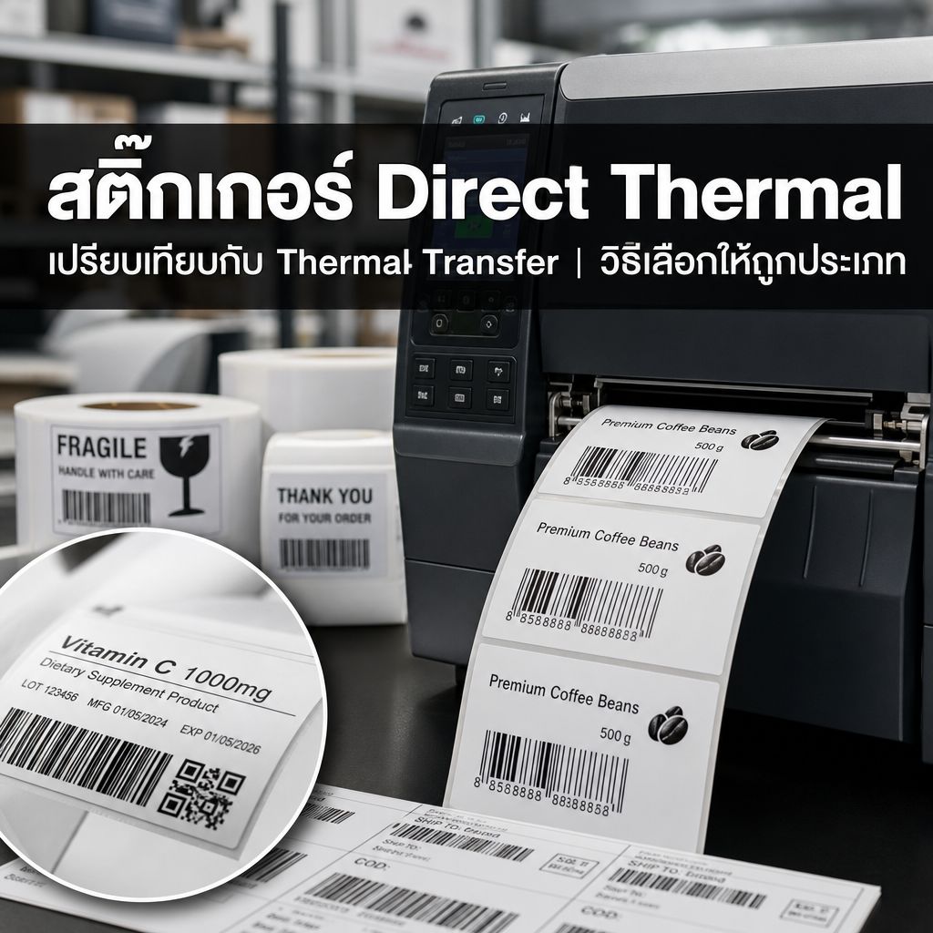 สติ๊กเกอร์ Direct Thermal คืออะไร? เปรียบเทียบกับ Thermal Transfer และวิธีเลือกให้ถูกประเภทงาน